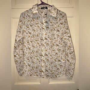 Women’s Floral Button Up Blouse travel preppy long sleeve collared sport casual